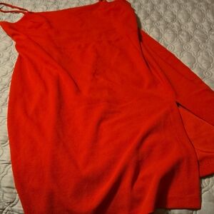 Express Christmas Red Asymmetrical Spaghetti Strap Mini Dress